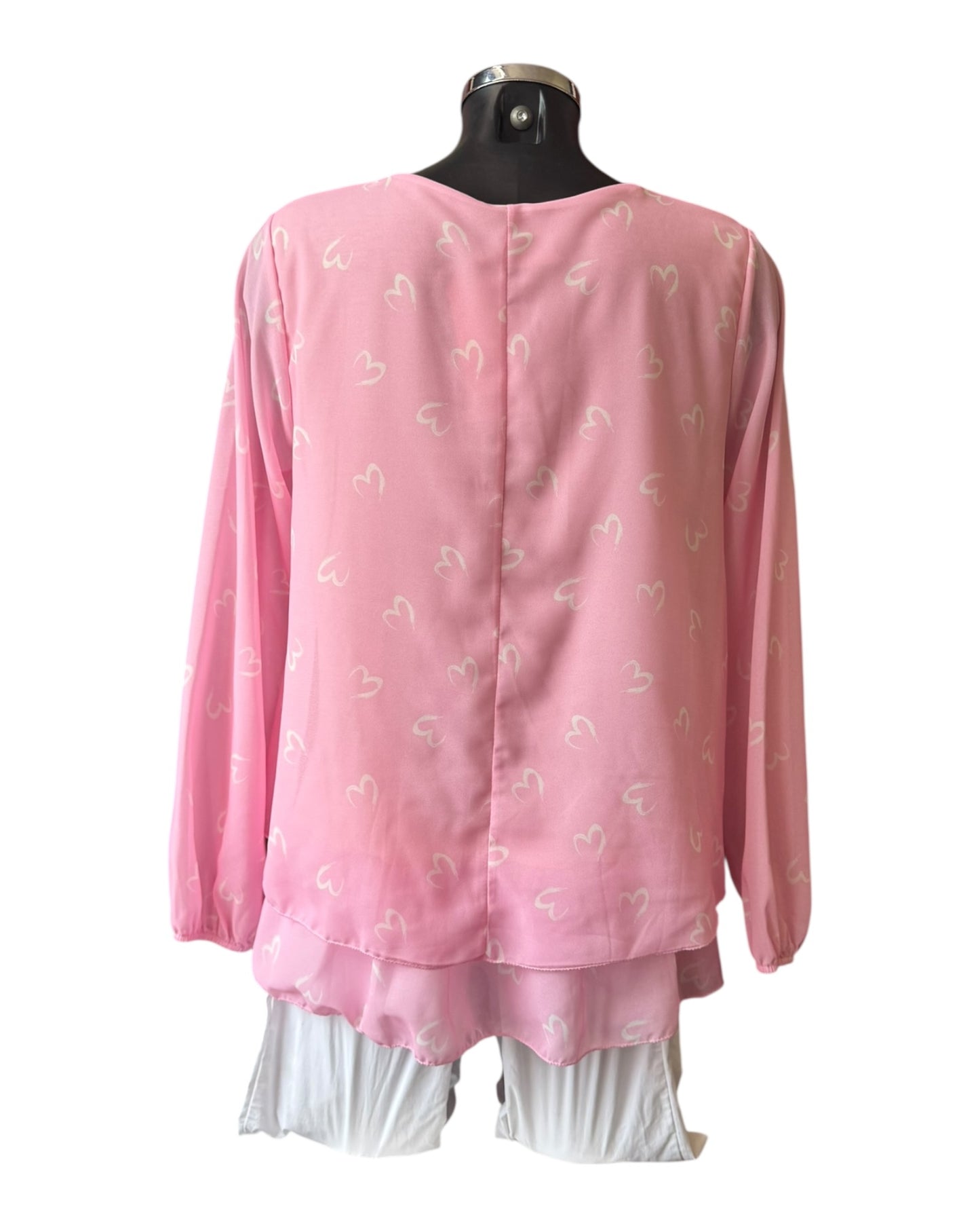 Virginia v neck layered hem top - Pink Hearts