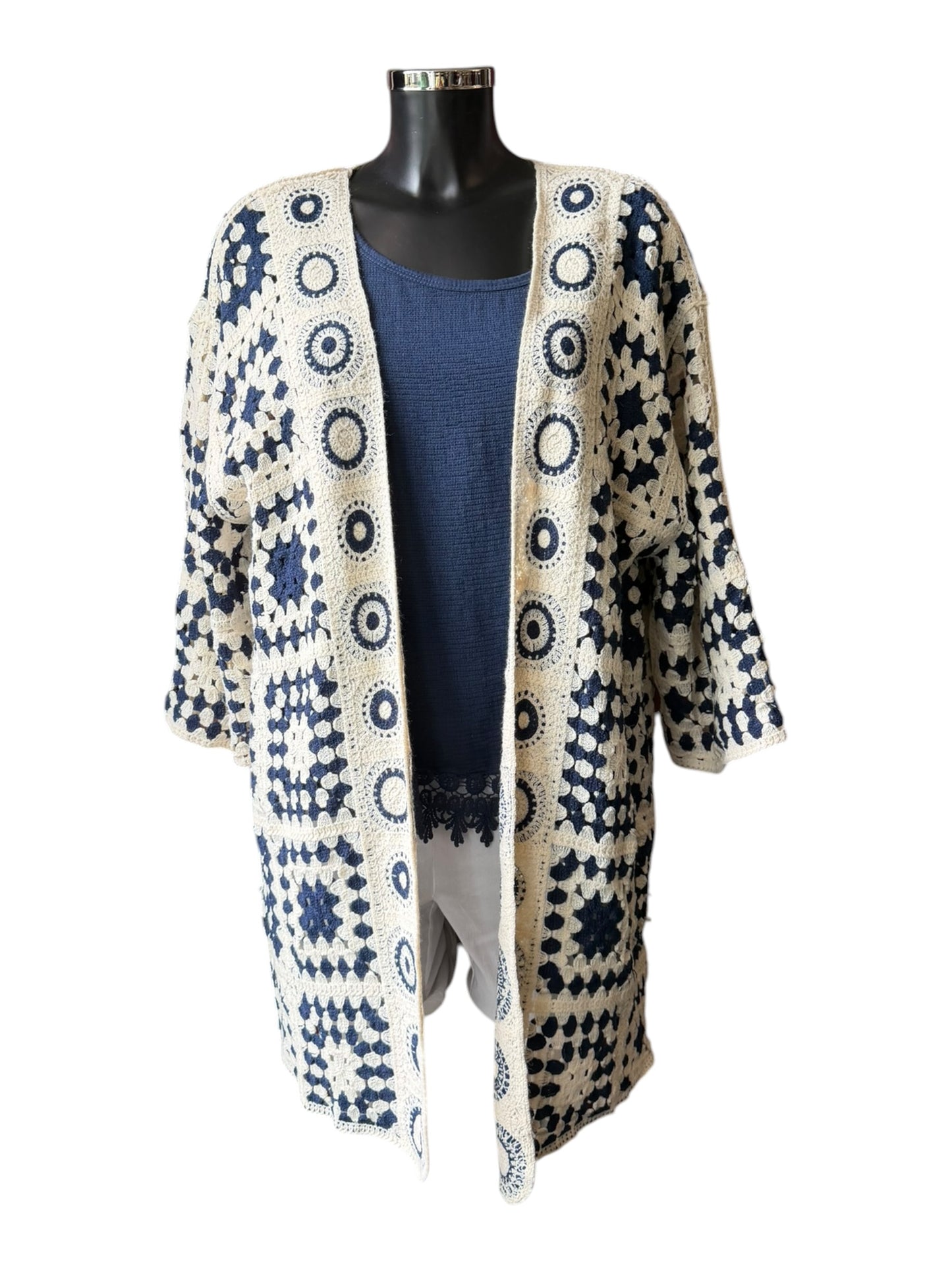 Rosie navy crochet range - Long line cardigan