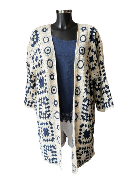 Rosie navy crochet range - Long line cardigan