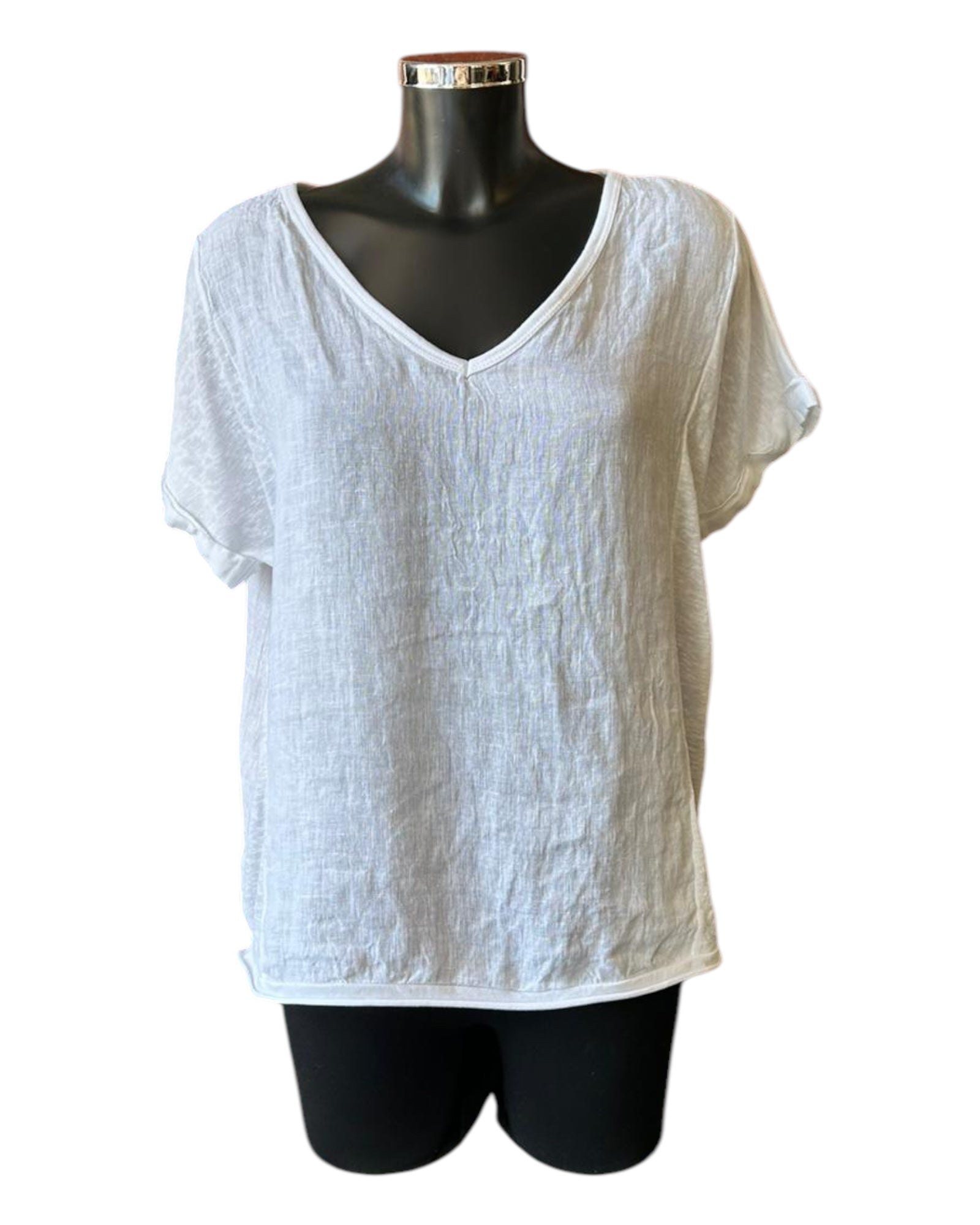 Nina linen v neck t shirt style top - white