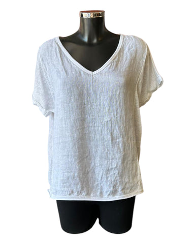 Nina linen v neck t shirt style top - white