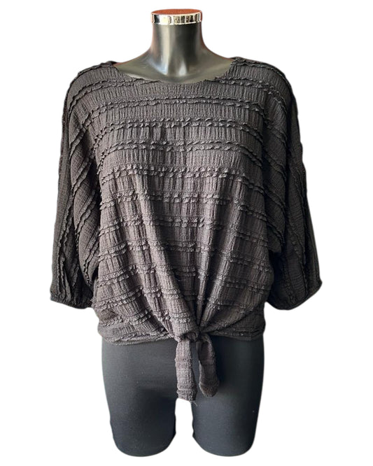 Polly tie front ruffle top - Black