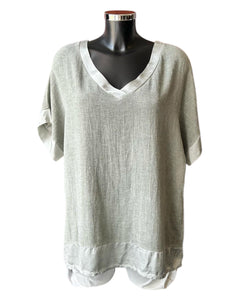 Casey range v neck satin trim top - Khaki