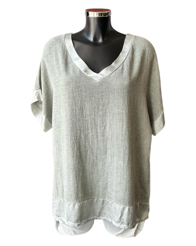 Casey range v neck satin trim top - Khaki