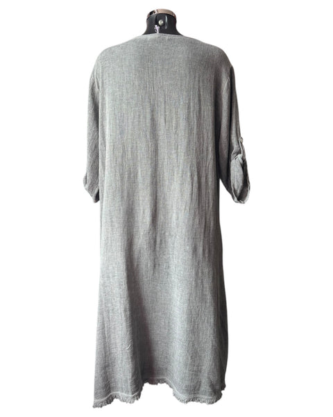 Casey range long frayed detail tunic top -  Grey