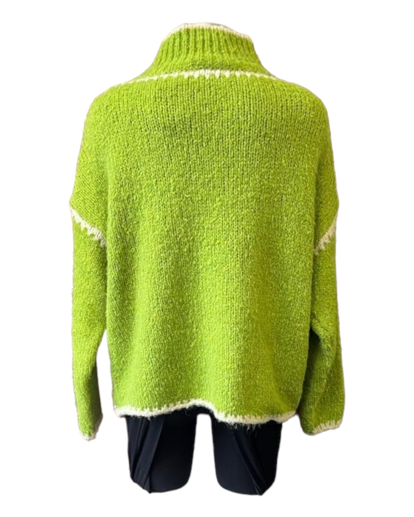 Jessie contrast stitch high neck jumper - Lime/cream
