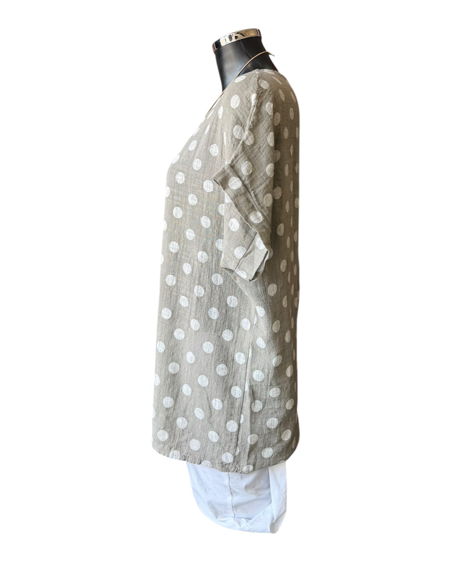 Polly polka dot cotton top & necklace - khaki