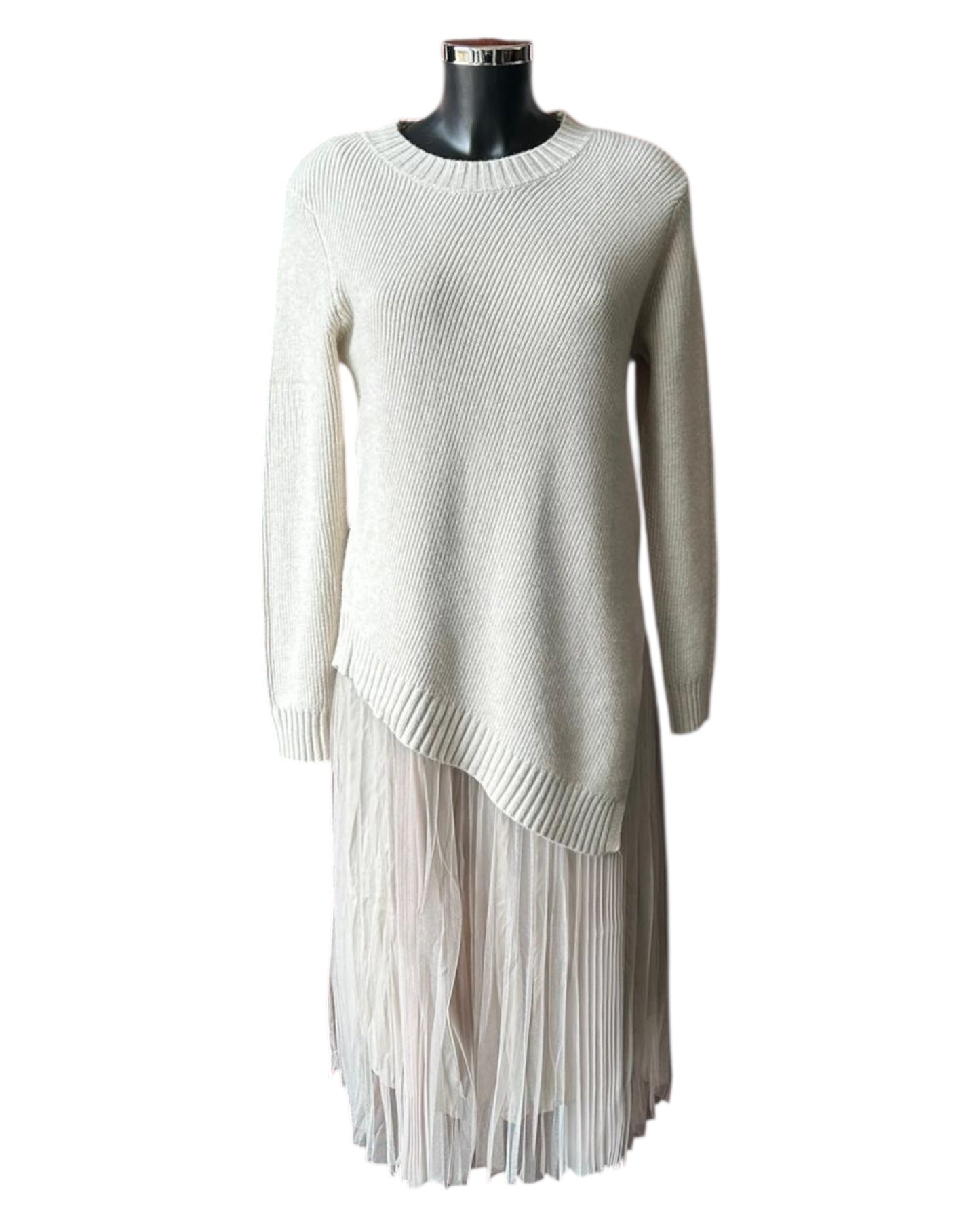 Kennedy asymmetric knit jumper and pleated dress