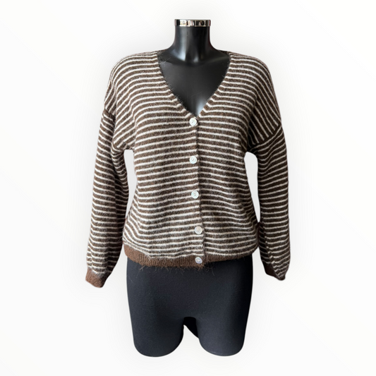Lucy soft knit striped cardigan - Chocolate