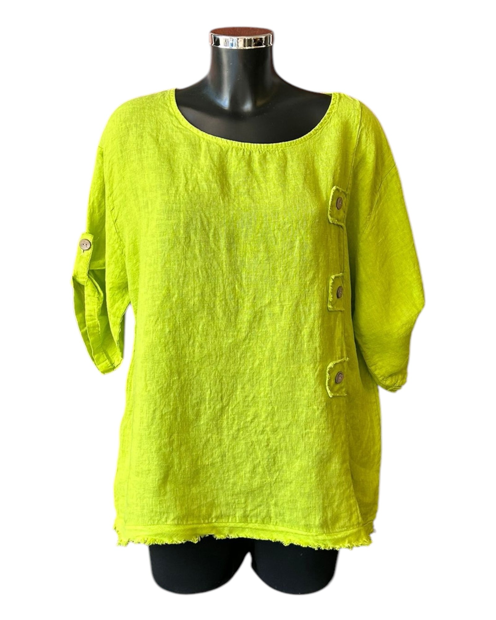 Tanya 3 button linen top - Lime