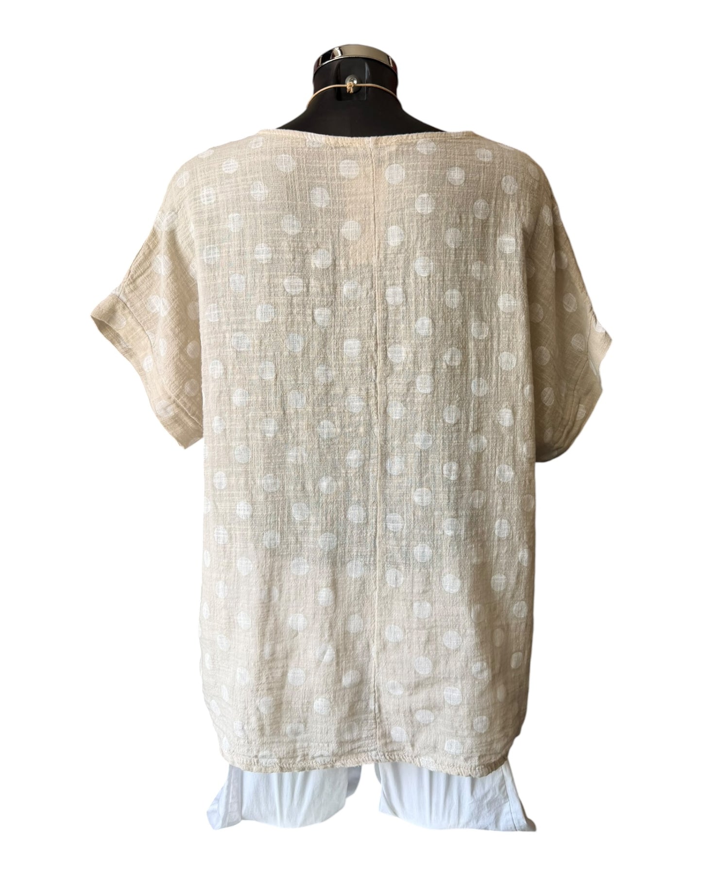 Polly polka dot cotton top & necklace - Beige