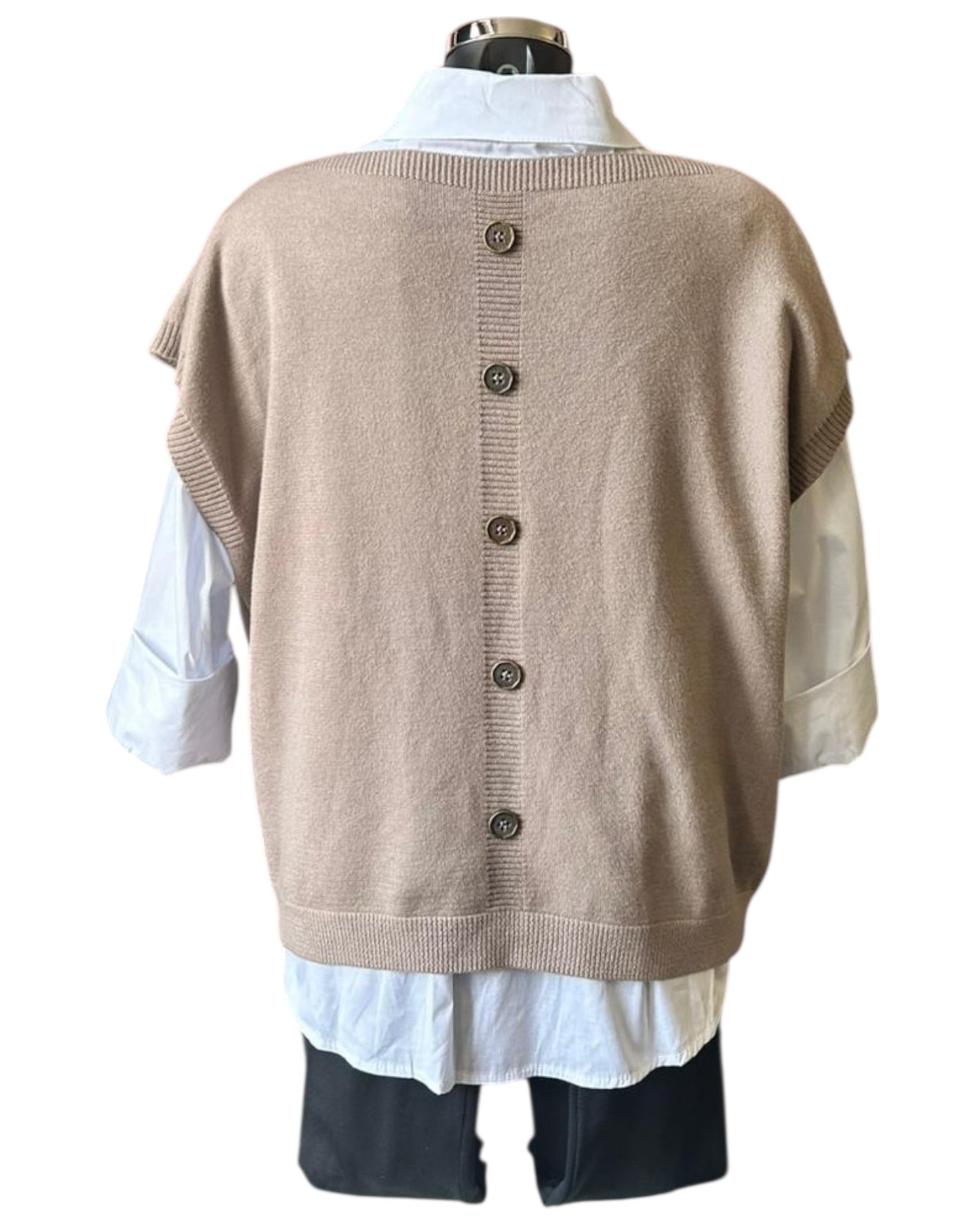 Yasmin 2 piece button back jumper & shirt  - Taupe