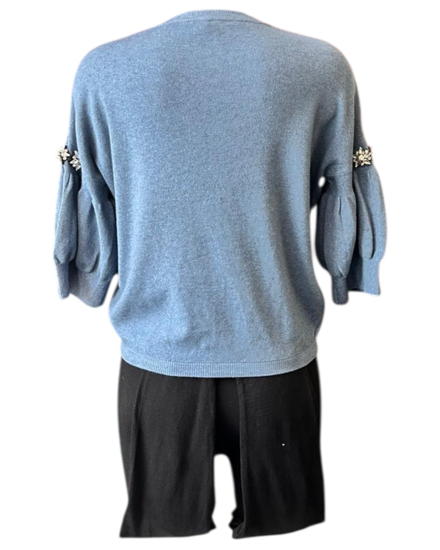 Eliza diamond puff sleeve short jumper - Denim