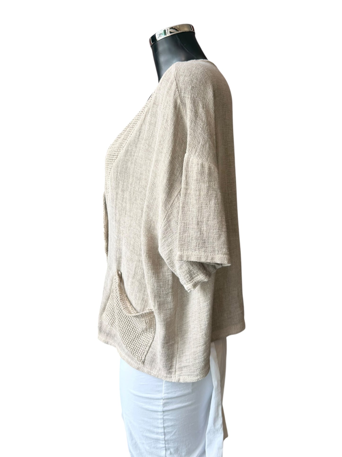 Casey range mesh trim cardigan top - Mocha