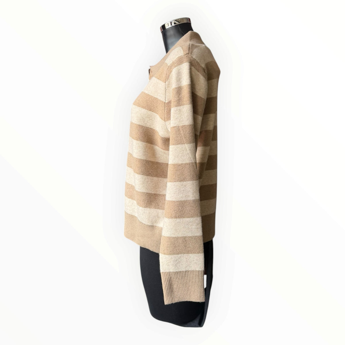 Georgia zip neck broad stripe jumper - taupe mix
