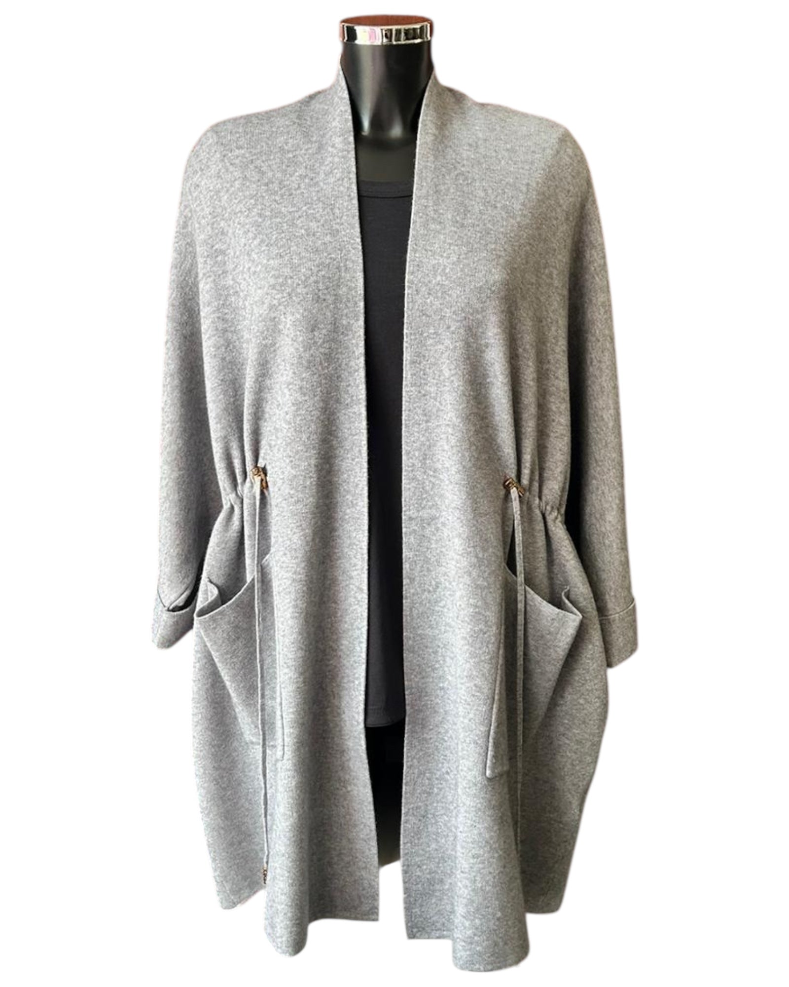 Leah premium knit drawstring cardigan - Grey
