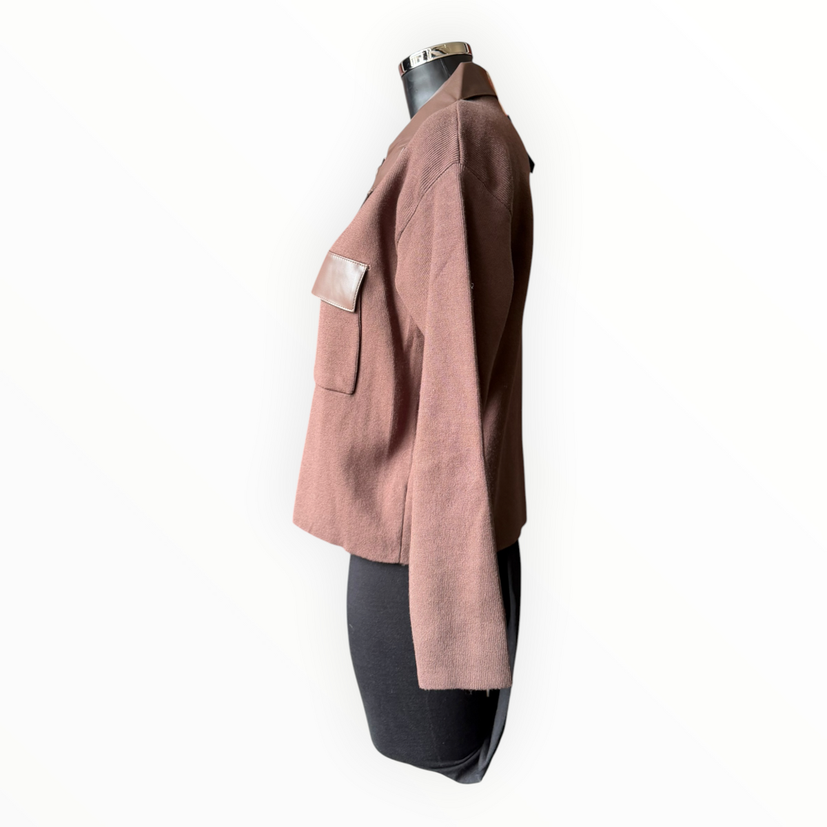 Tiffany faux leather detail cardigan - Chocolate
