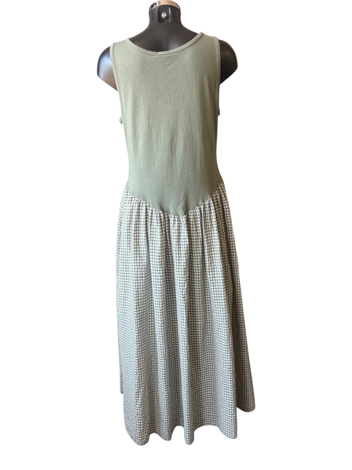 Layla gingham vest midi dress - khaki