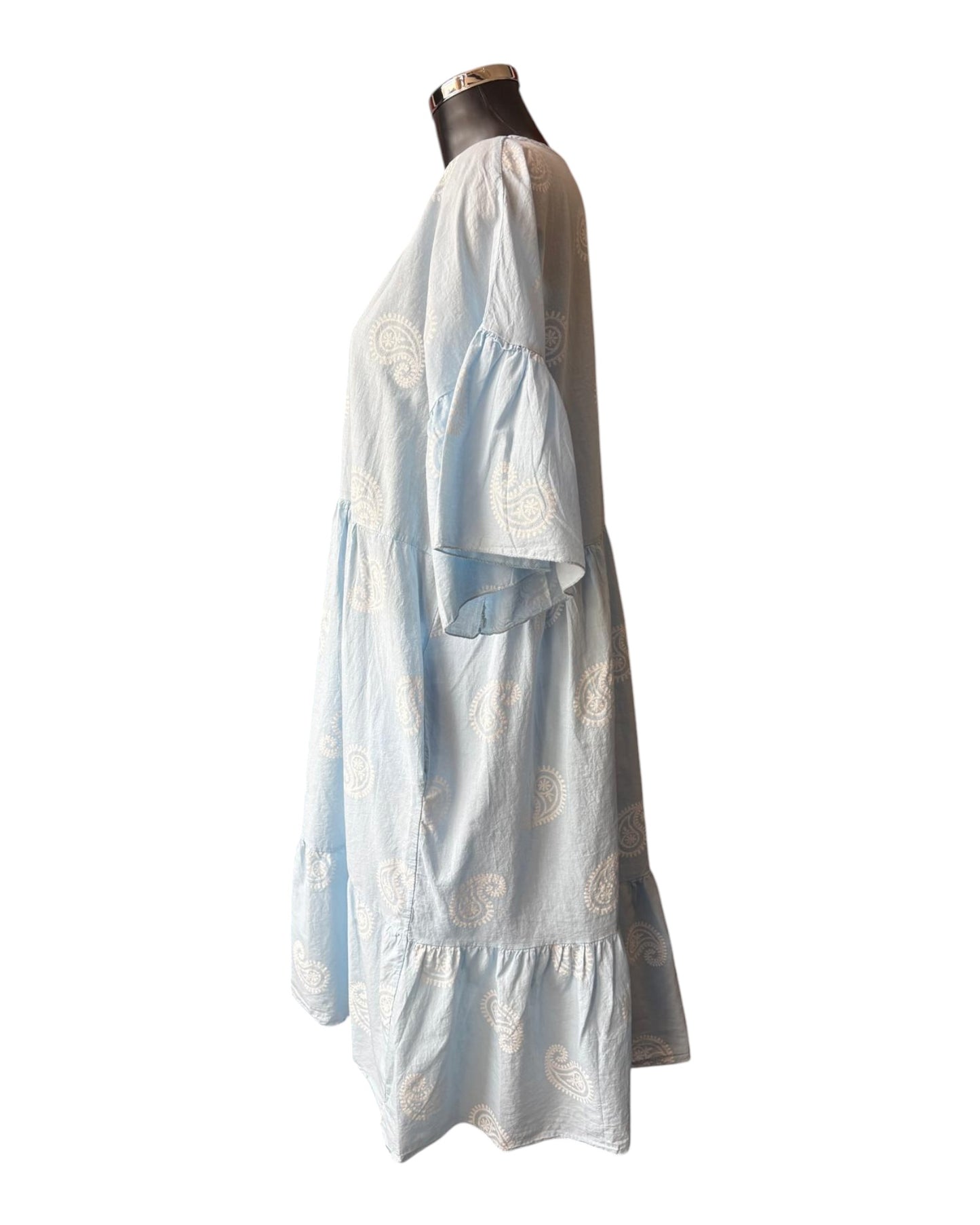 Dora paisley smock cotton tunic dress - pale blue