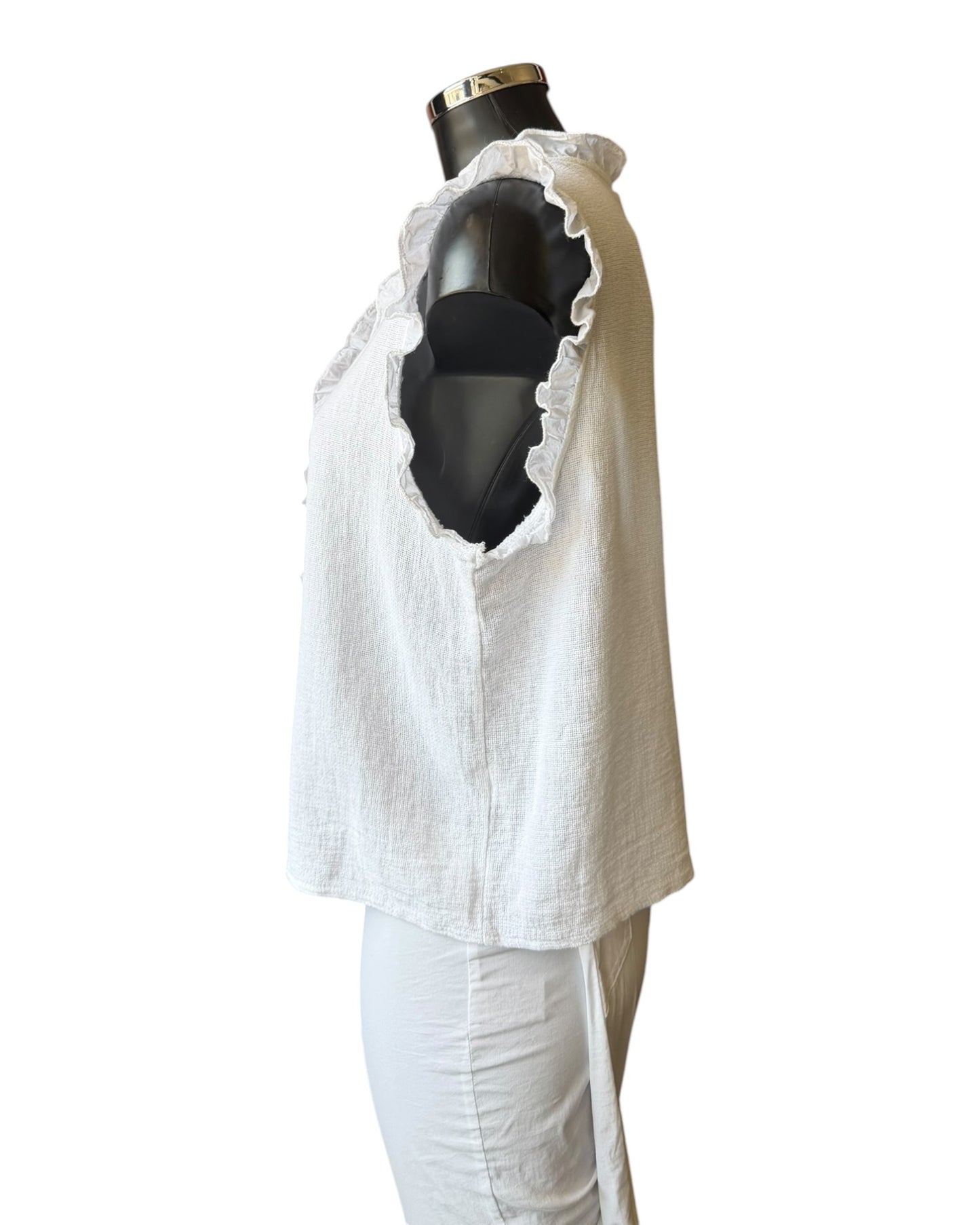 Casey range frill trim waistcoat top - white