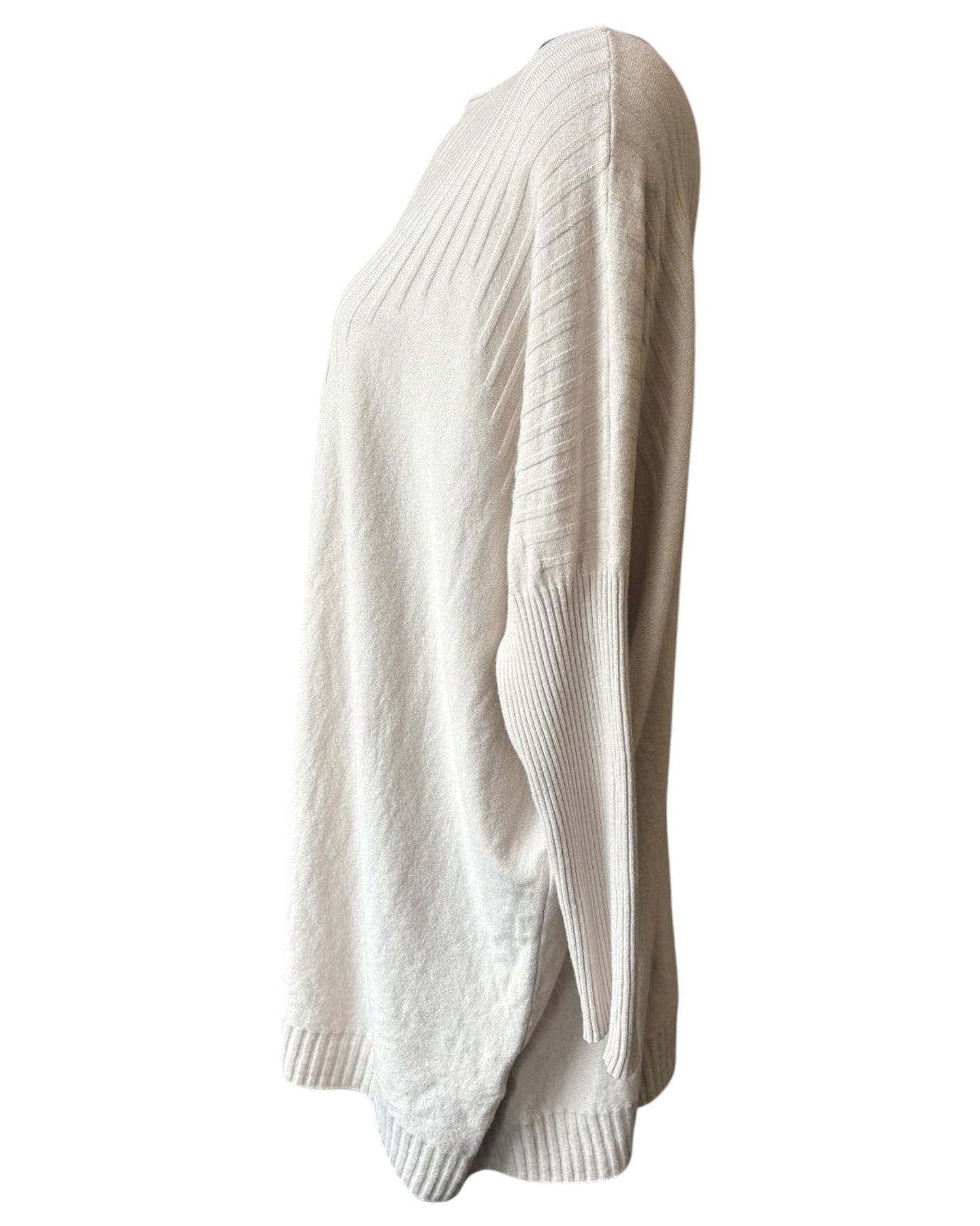 Carrie fine knit ribbed tunic jumper - Cream