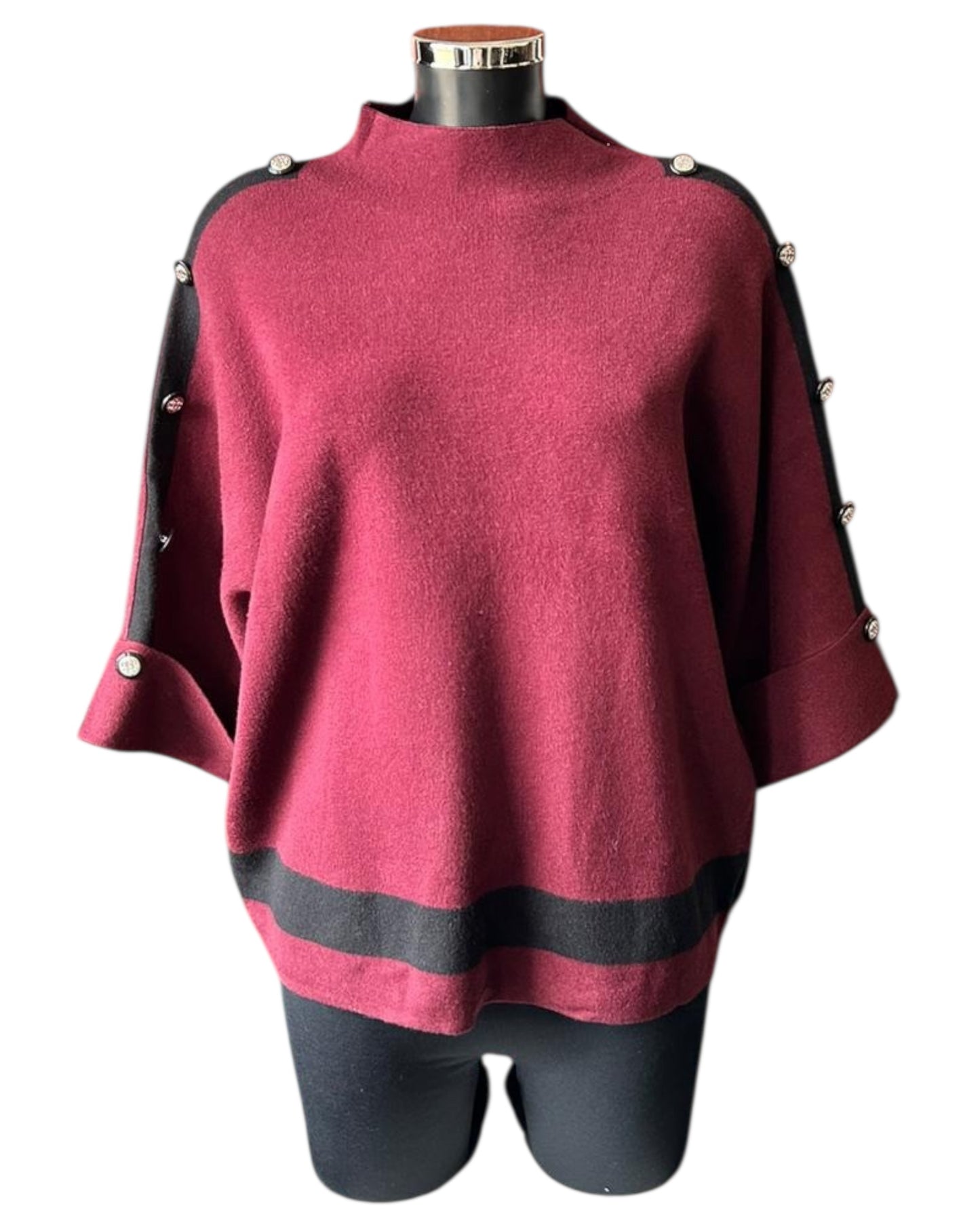 Audrey contrast seam button shoulder jumper - Bordeaux
