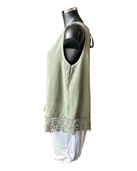 Tara crochet trim vest top - Khaki
