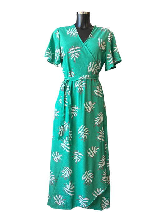 Gillian Green palm leaf wrap dress