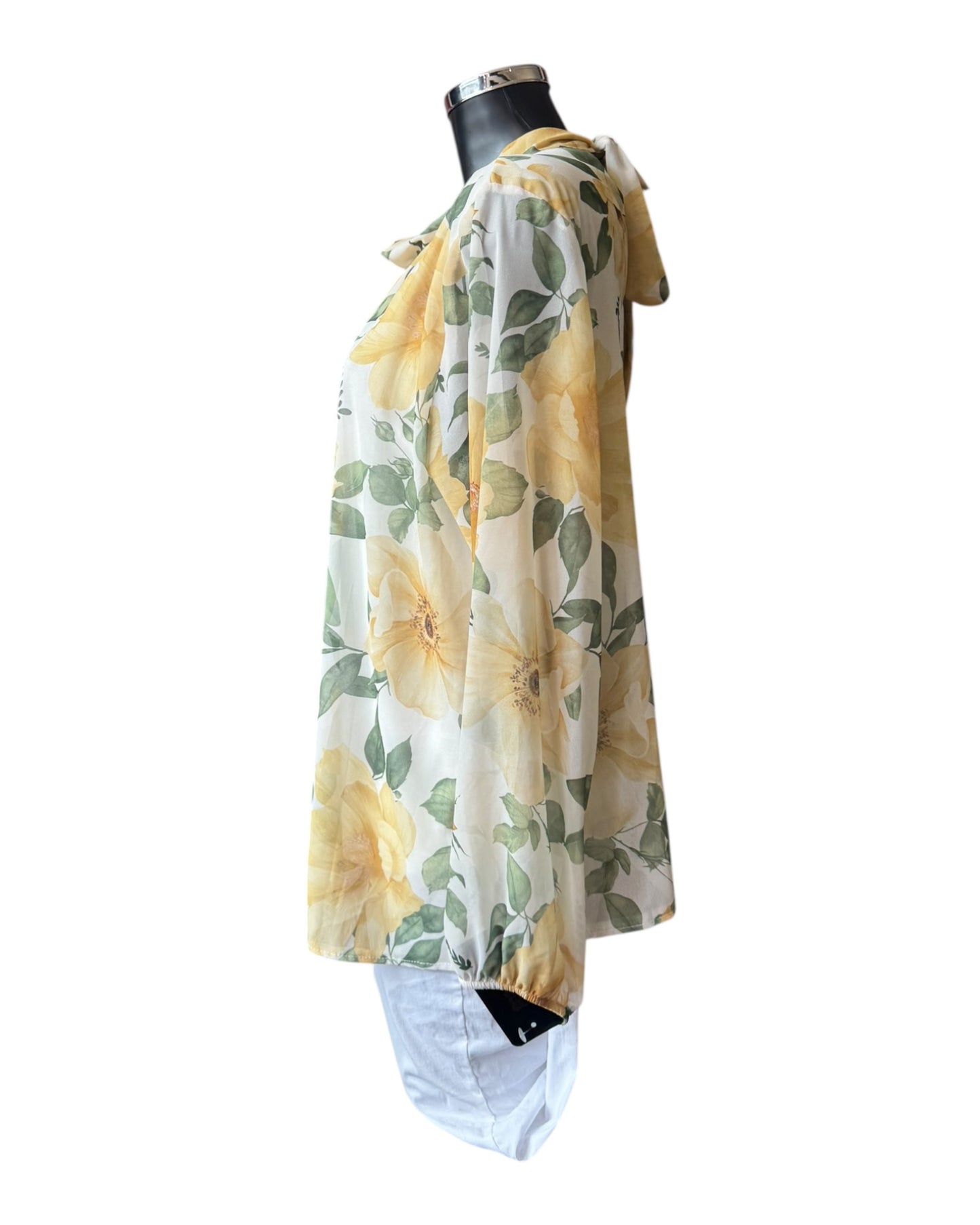 Eva floral high neck tie back top - Lemon mix