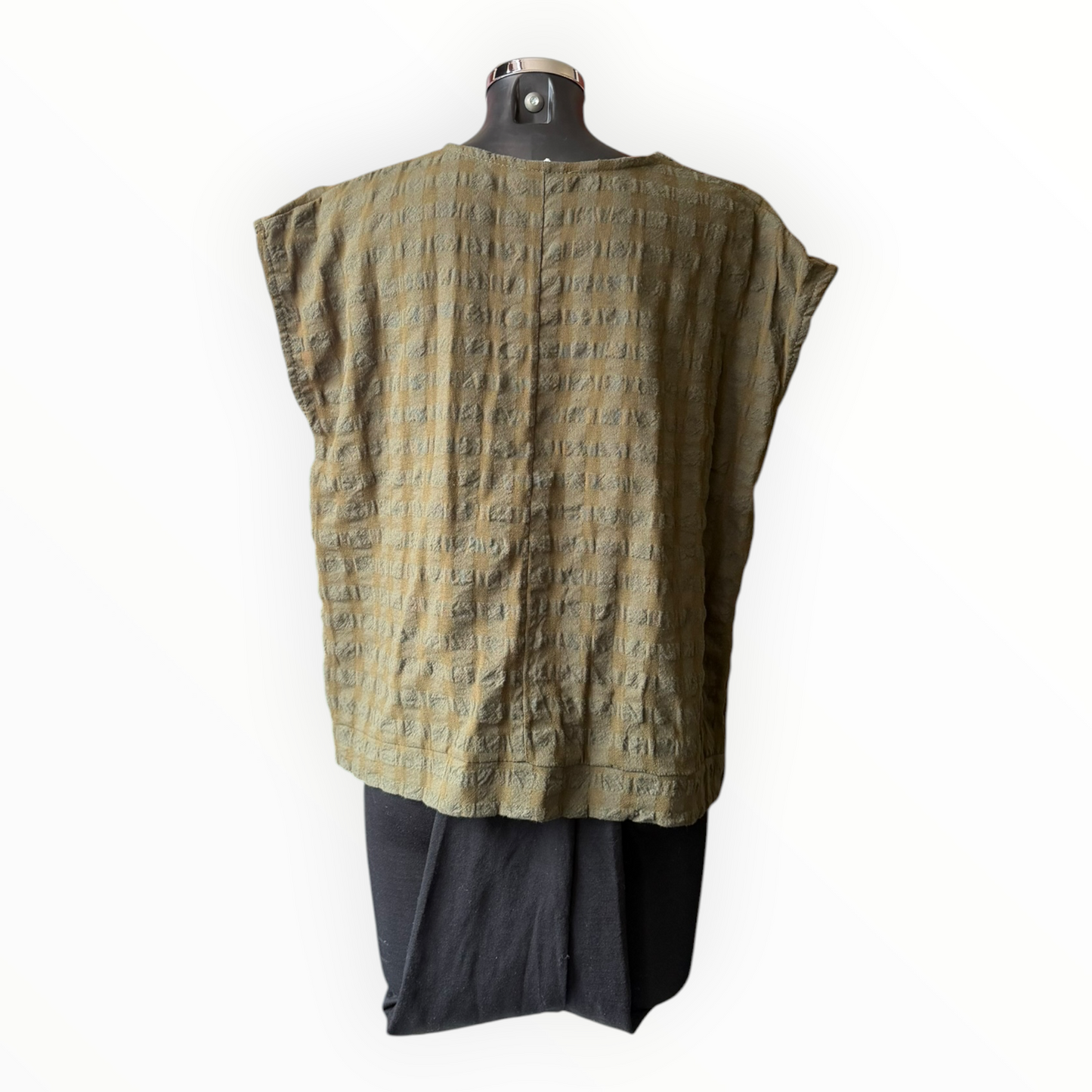 Eliza range checked cap sleeve top - khaki
