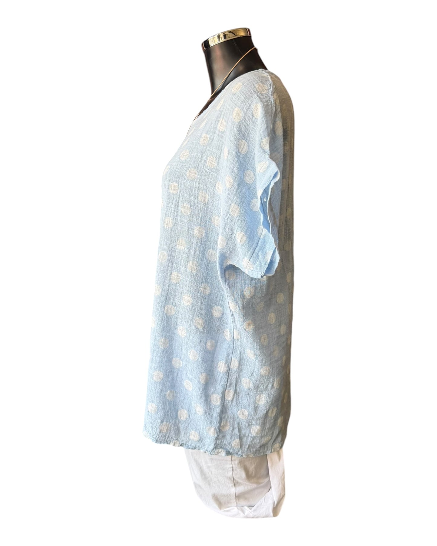 Polly polka dot cotton top & necklace - Pale blue