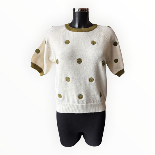 Polly polka dot short sleeve jumper - Khaki/ivory