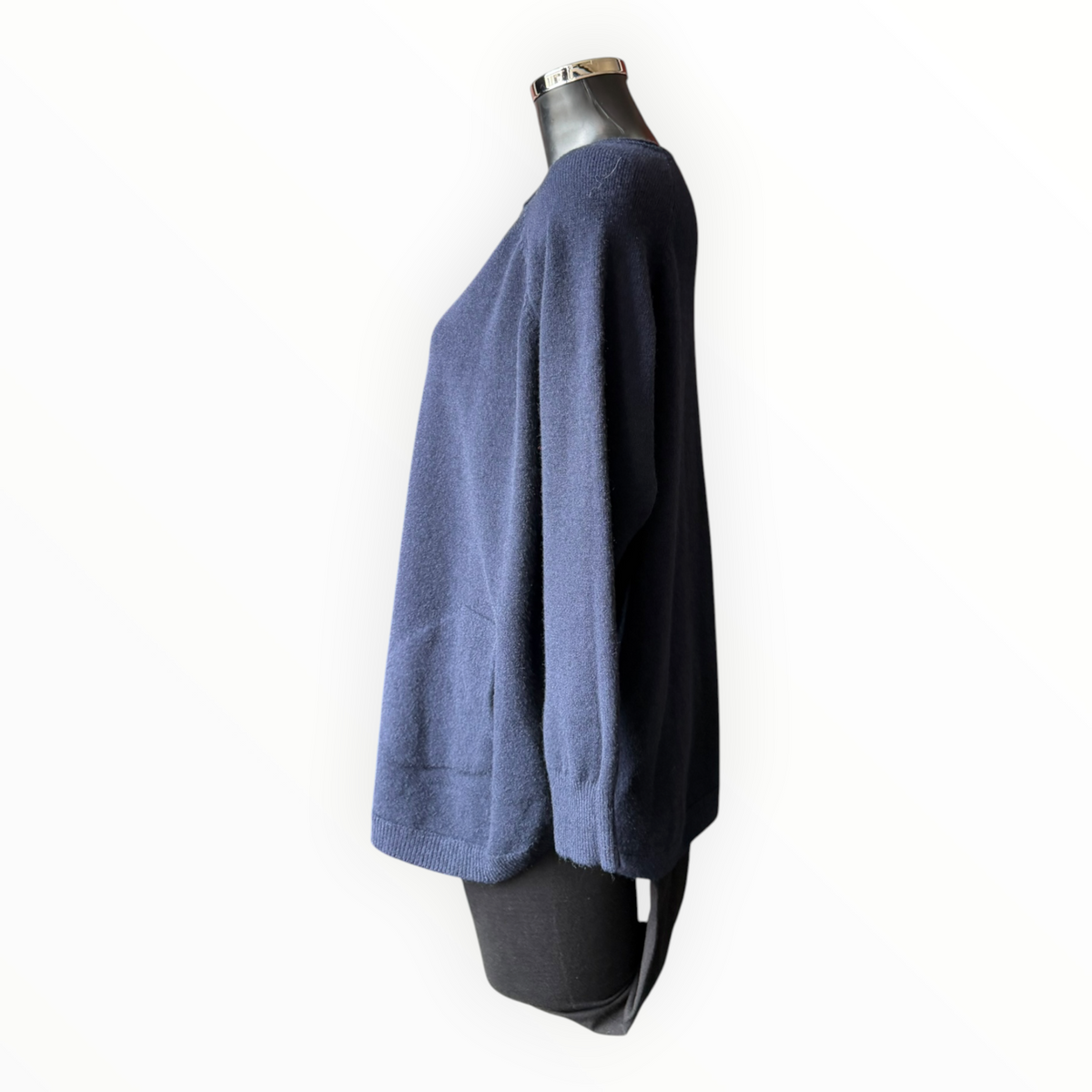 Callie button side soft knitted jumper - Navy
