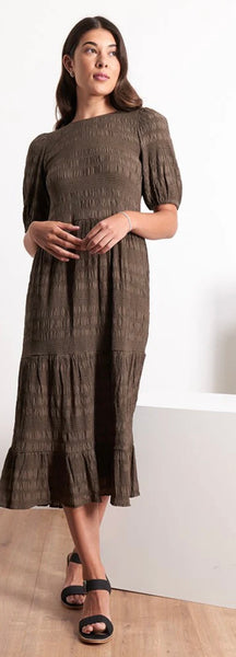 Foil easy breezy textured dress in khaki