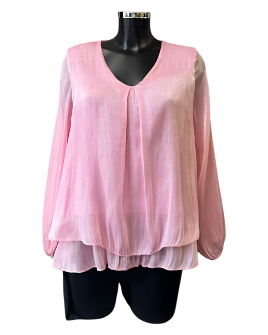 Vanessa v neck layered top - Pink