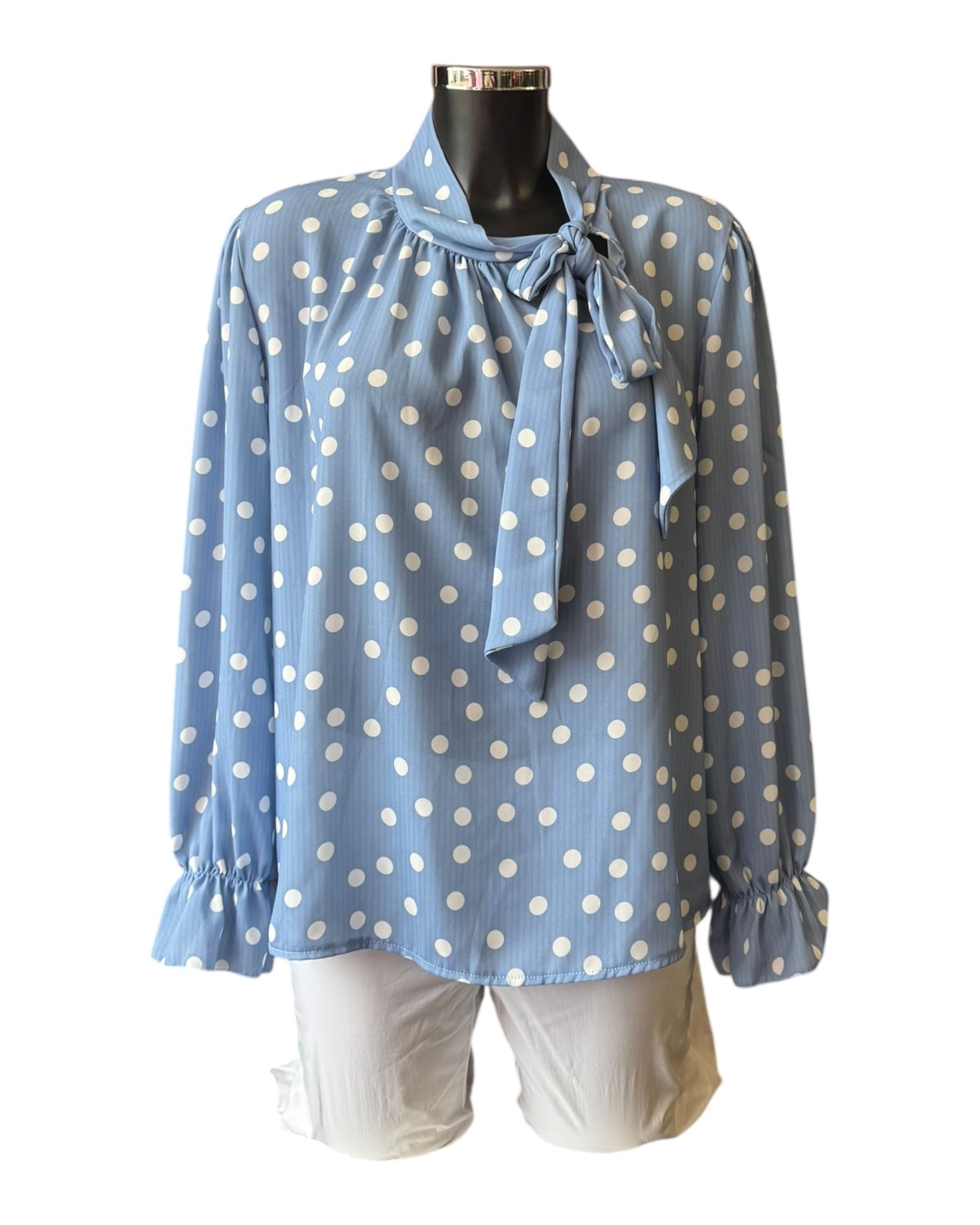 Jemma blue spot tie neck blouse