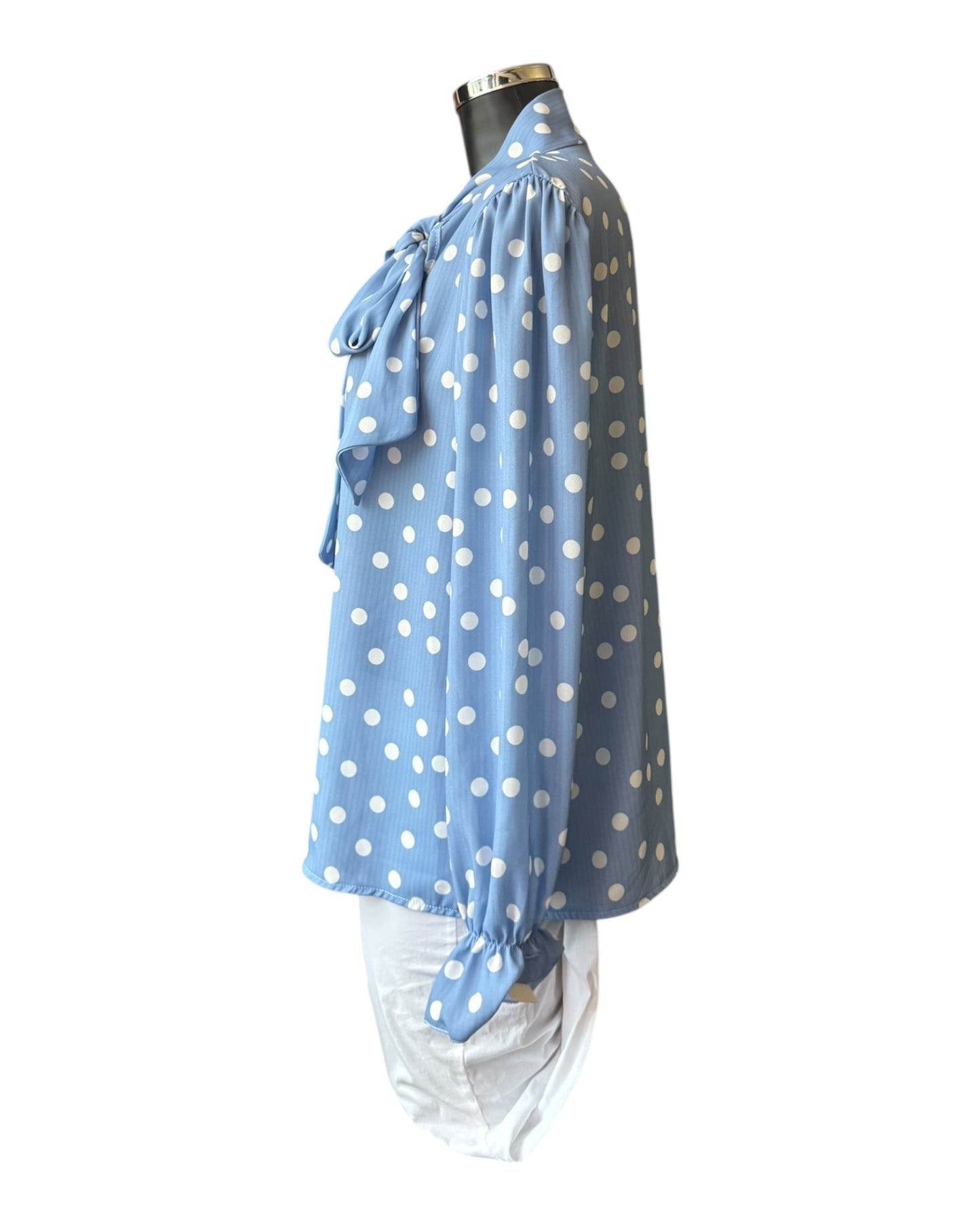 Jemma blue spot tie neck blouse