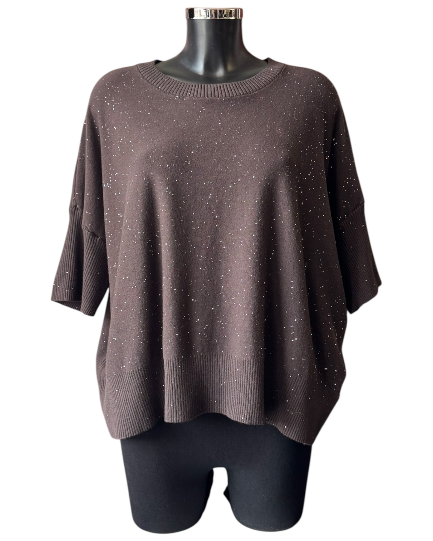 Eva sparkle knit half sleeve jumper - Chocolate