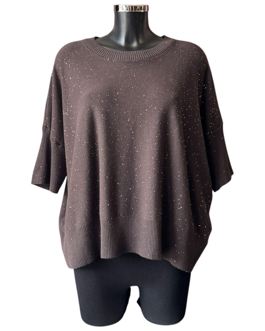 Eva sparkle knit half sleeve jumper - Chocolate