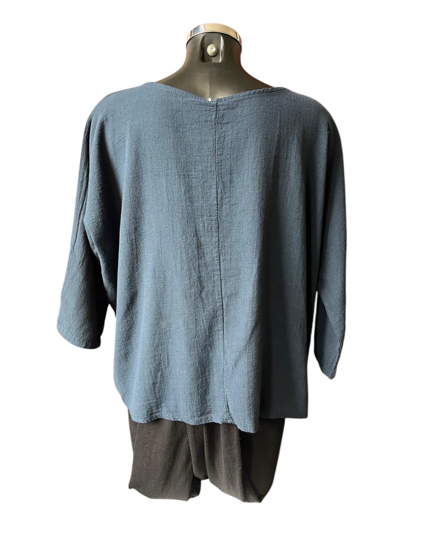 Mia cotton linen mix top - Navy