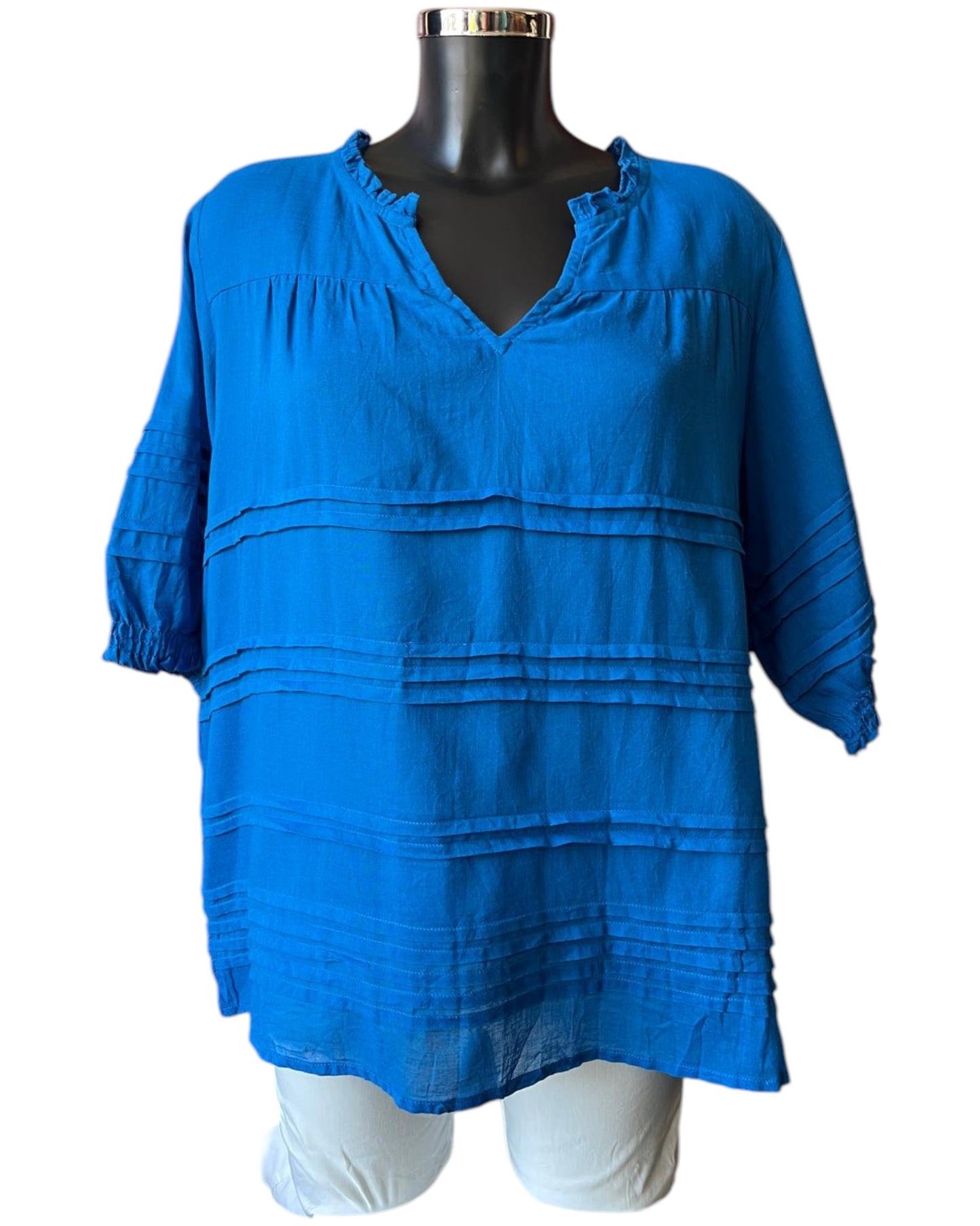 Orientique cotton gauze pleated top - Electric Blue