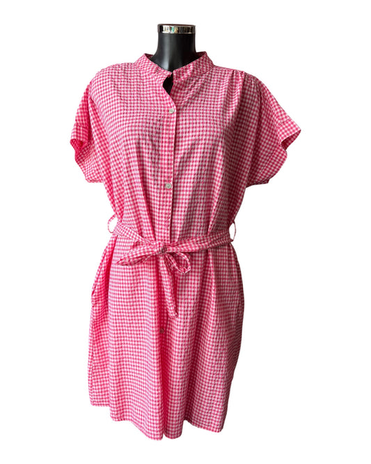 Gia gingham check short shirt dress - Raspberry