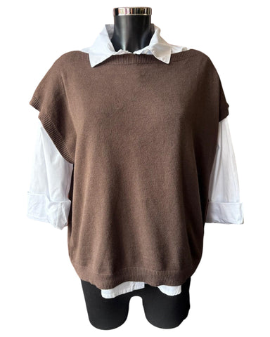 Yasmin 2 piece button back jumper & shirt  - chocolate