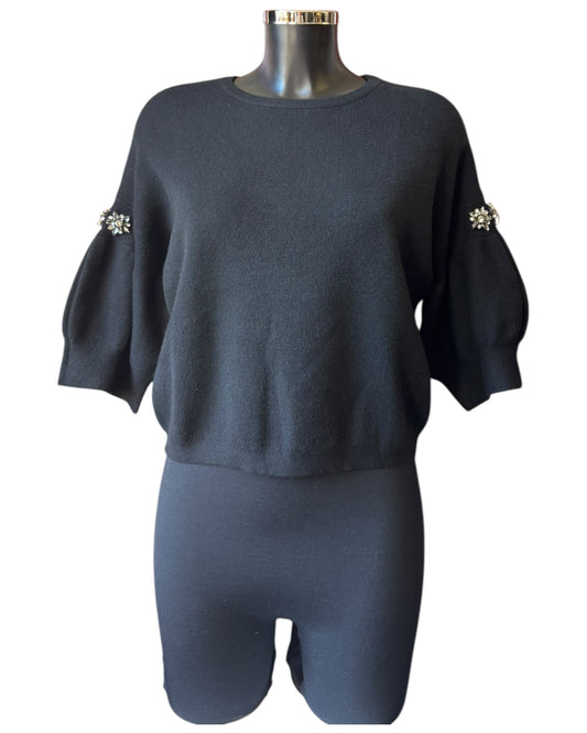 Eliza diamond puff sleeve short jumper - Black
