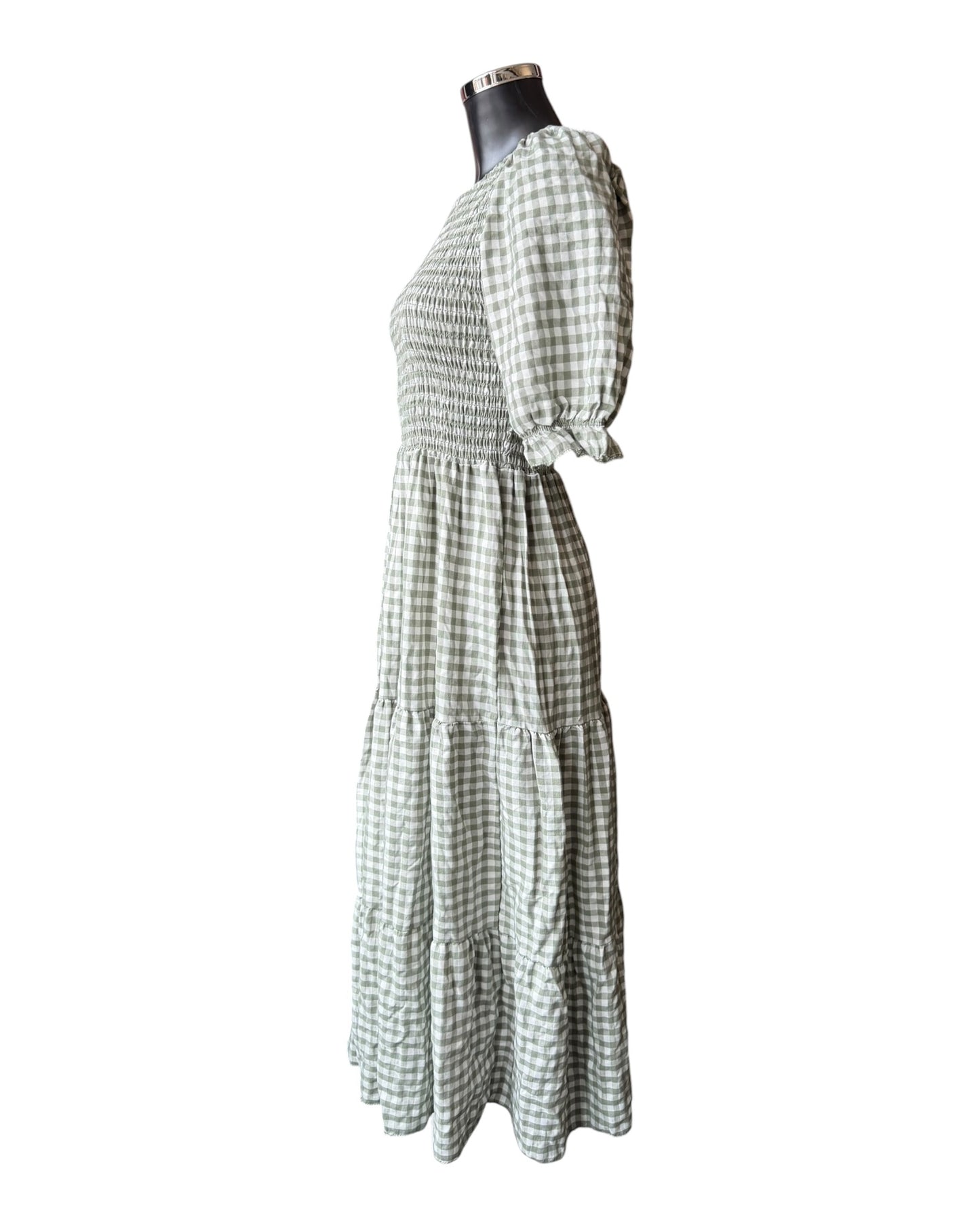 Gia gingham check milk maid dress - khaki