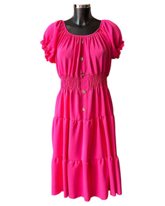 Laurel bardot plain midi dress - Cerise