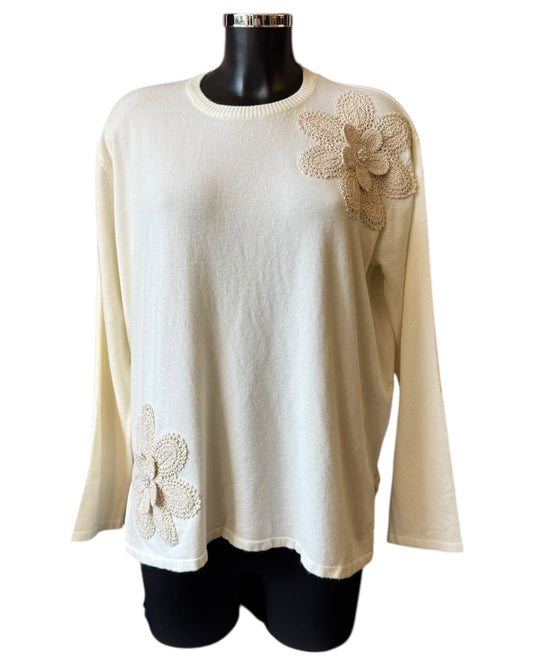 Alana fine knit appliqué flowers jumper - Cream