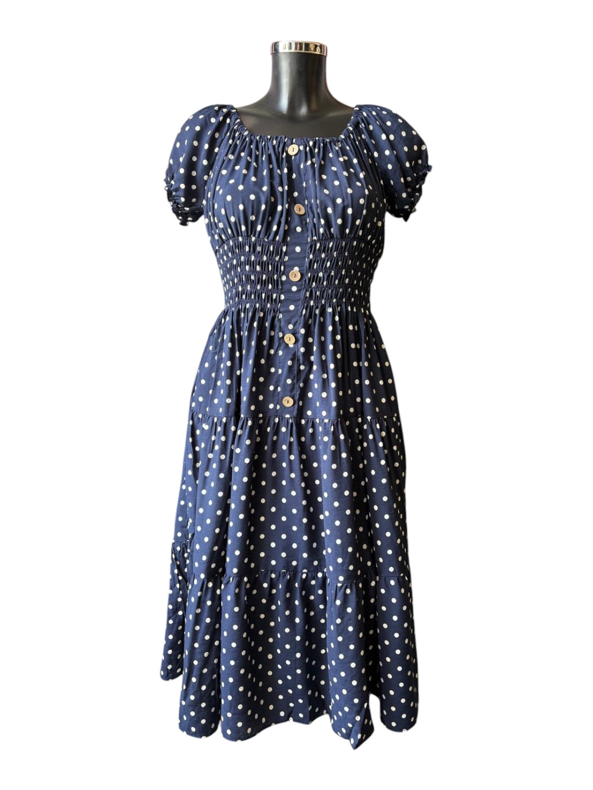 Molly Bardot midi tiered dress - Navy Spot