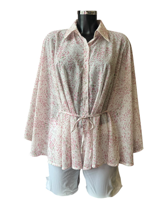 Larissa tie waist floral poncho top - Pink mix