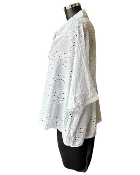 Natasha cutwork collared top - White